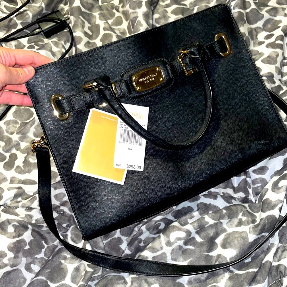 Michael kors black leather Hamilton satchel bag